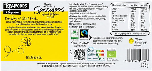 Speculoos Biscuit - Belgian Cinnamon Coffee with Honey 125g packaging showcasing ingredients and nutritional info.