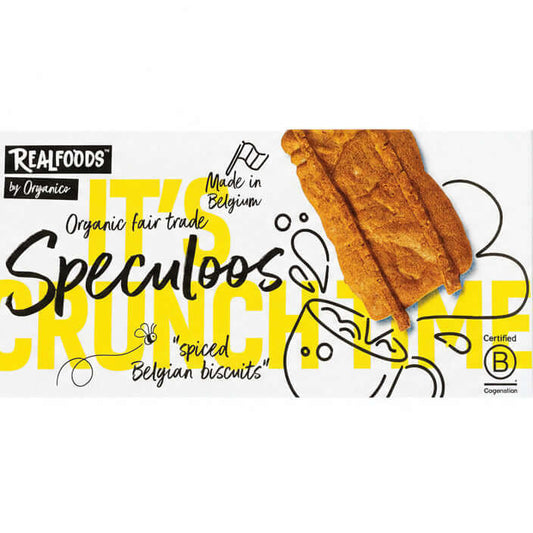 Speculoos Biscuit - Belgian Cinnamon Coffee with Honey 125g packaging showcasing organic spiced Belgian biscuits by Realfoods.