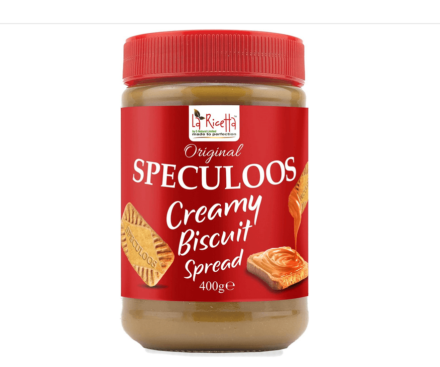 Speculoos Creamy Biscuit Spread 400g jar featuring a rich, sweet biscuit spread with caramel and cinnamon flavor.