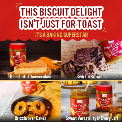 Speculoos Creamy Biscuit Spread 400g used in baking recipes like brownies and cheesecakes for delicious flavor.
