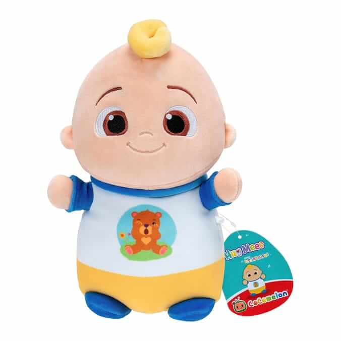 Squishmallow HugMee Cocomelon Plush Toy Baby JJ, ultra-soft cuddly toy perfect for kids and fans of all ages.