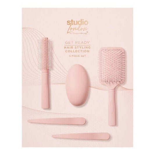 Studio London 5 piece Hair Styling Collection featuring brushes and clips for salon-quality results.