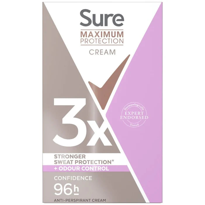 Sure Maximum Protection Cream packaging with purple and gray design