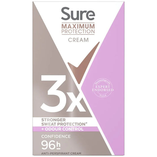 Sure Maximum Protection Cream packaging with purple and gray design
