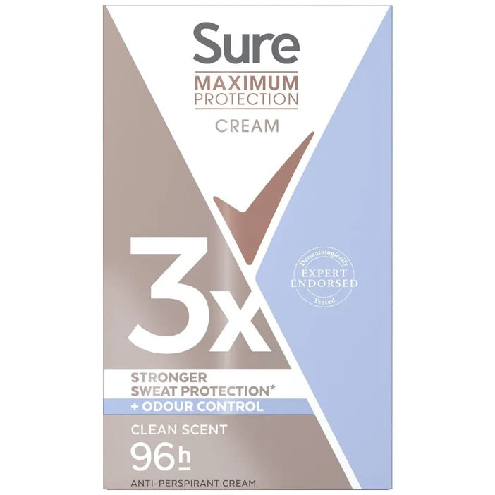 Sure Maximum Protection Cream packaging with geometric design on a white background