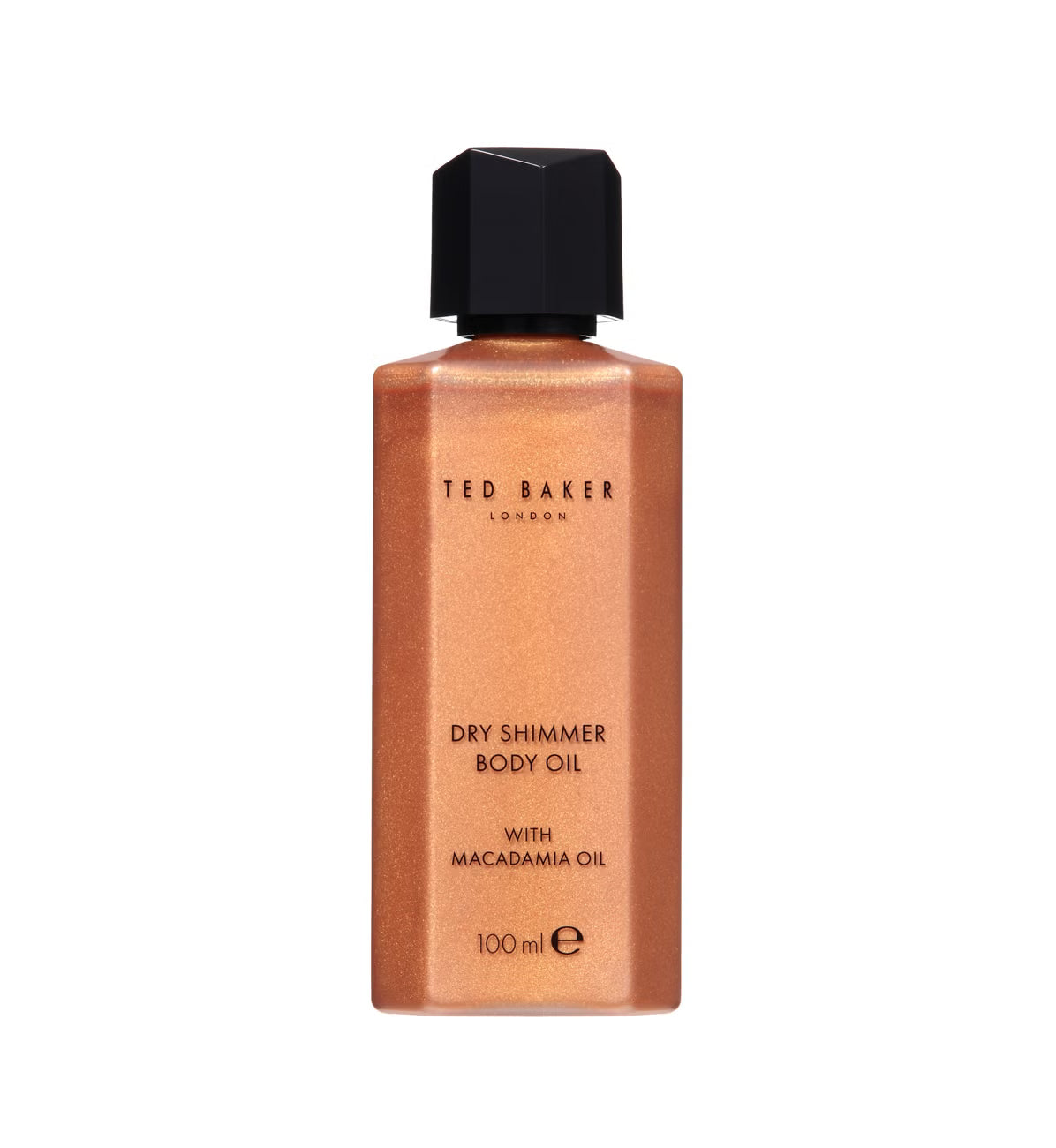 Ted Baker dry shimmer body oil bottle on a white background