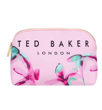 Ted Baker It's In The Bag cosmetics pouch with floral design in pink and teal.