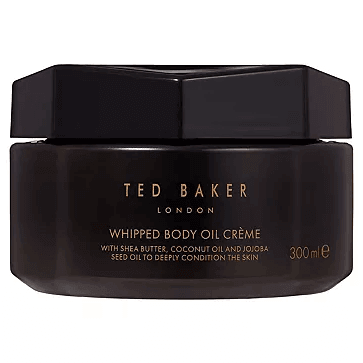 Ted Baker Rose & Orchid Whipped Body Oil Crème 300ml, enriched with shea butter, coconut, and jojoba oil for deep hydration.