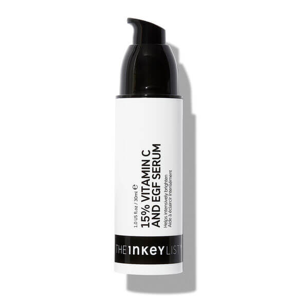 The INKEY List 15% Vitamin C and EGF Serum 30ml for brighter, youthful skin in sleek packaging.