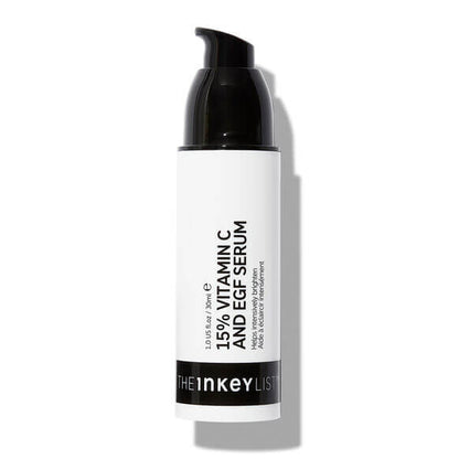 The INKEY List 15% Vitamin C and EGF Serum 30ml for brighter, youthful skin in sleek packaging.