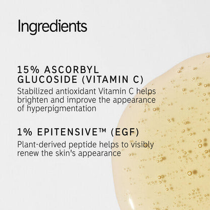 Ingredients of The INKEY List 15% Vitamin C and EGF Serum, highlighting Vitamin C and plant-derived EGF for brighter skin.