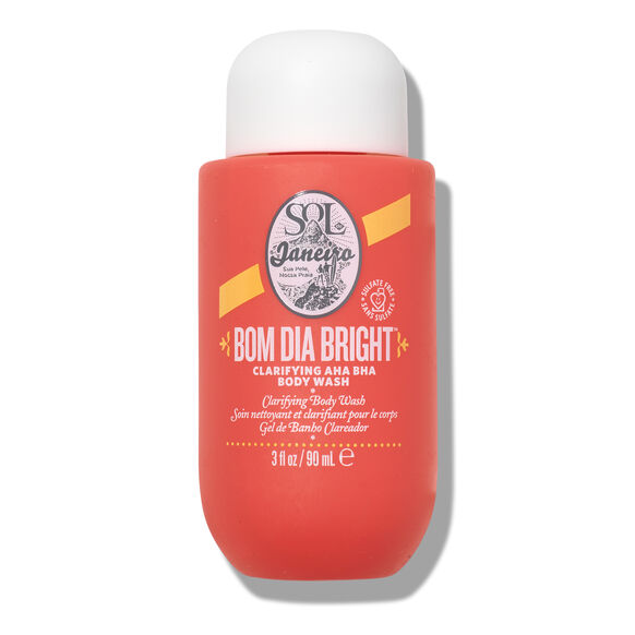 Sol de Janeiro Bom Dia Bright Clarifying AHA BHA Body Wash bottle in vibrant packaging, perfect for a refreshing cleanse.