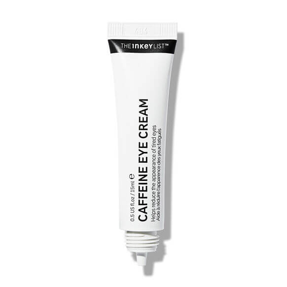 The INKEY List Caffeine Eye Cream 15ml tube for revitalizing tired eyes and reducing puffiness.