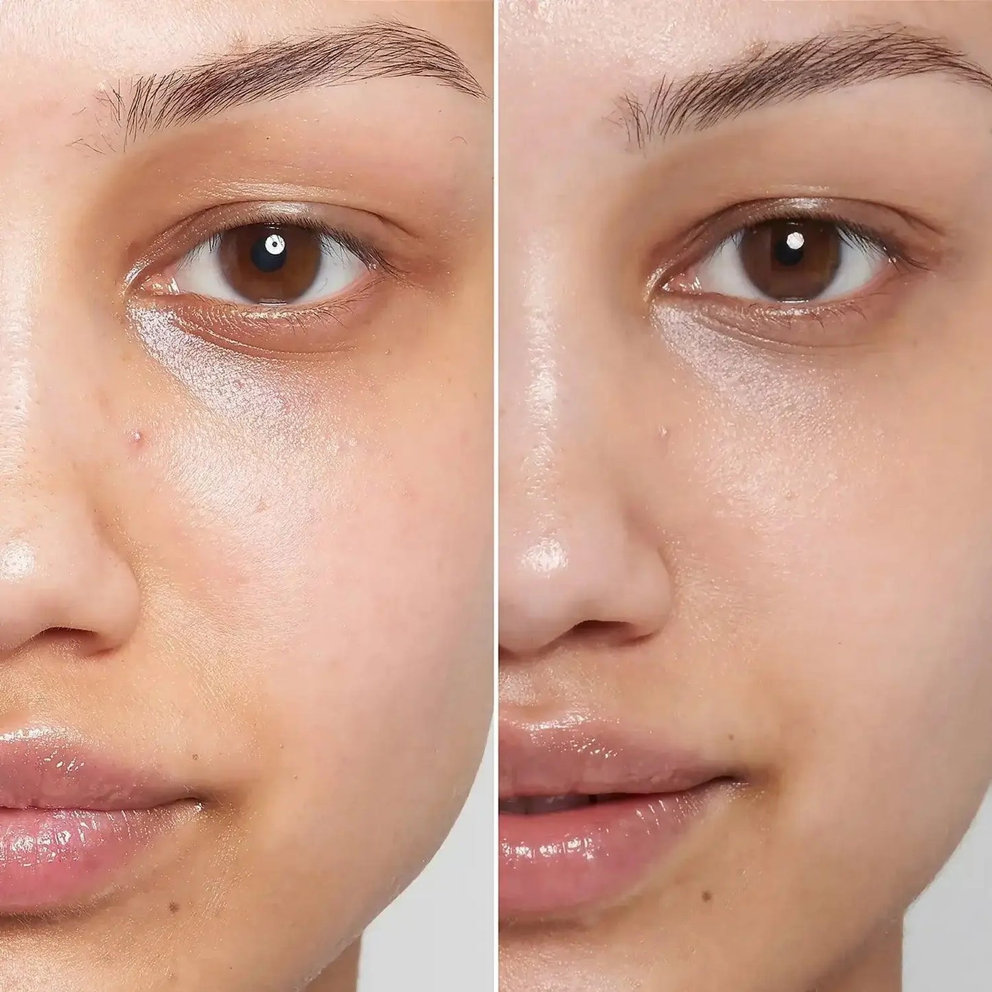 Before and after using The INKEY List Caffeine Eye Cream showcasing brightened under-eye area.