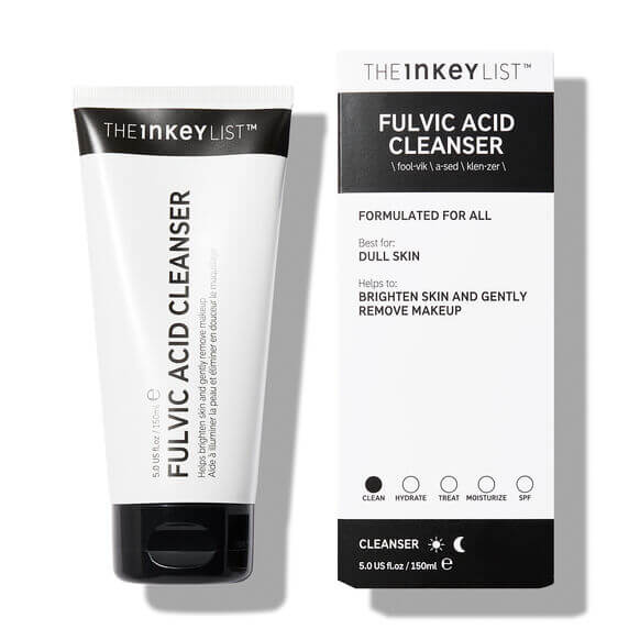 The INKEY List Fulvic Acid Cleanser 150ml tube and packaging, designed to brighten skin and remove makeup.