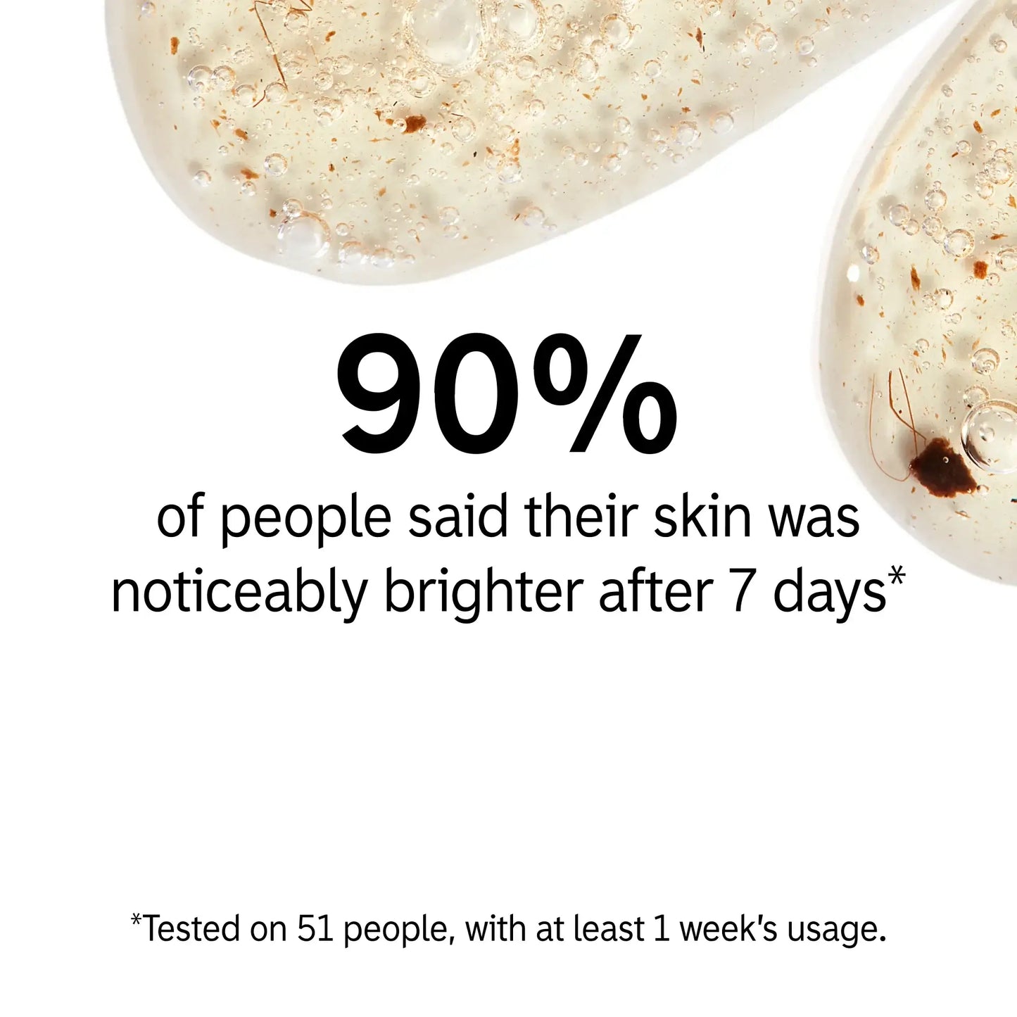 Statistic showing 90% of users noticed brighter skin after 7 days of using The INKEY List Fulvic Acid Cleanser.