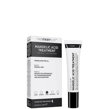 The INKEY List Mandelic Acid Treatment tube and box for reducing hyperpigmentation and improving skin texture.
