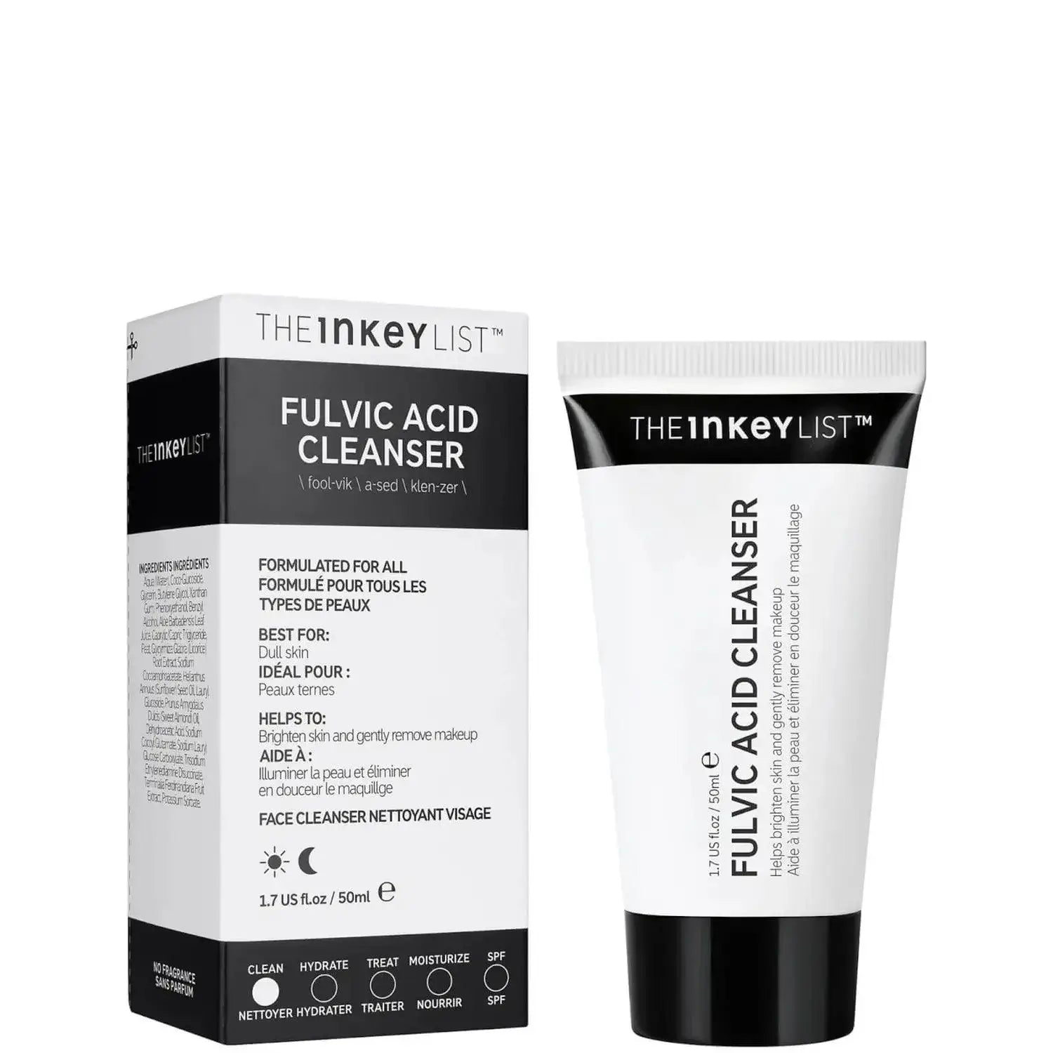 The INKEY List Mini Fulvic Acid Cleanser 50ml, a travel-friendly face cleanser for radiant skin.