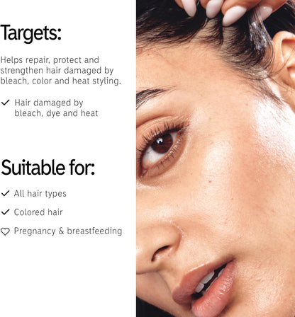 Close-up of a model showcasing healthy skin and hair, highlighting benefits of hair repair treatment for all hair types.