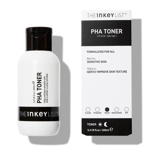 The INKEY List PHA Toner 100ml bottle and box for gentle skin improvement and hydration.