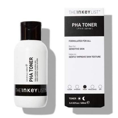 The INKEY List PHA Toner 100ml bottle and box for gentle skin improvement and hydration.