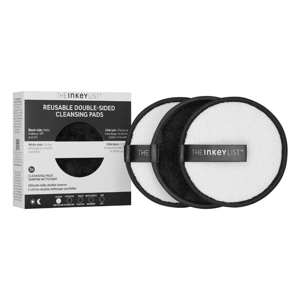 THE INKEY LIST Reusable Cleansing Pads set of 3, double-sided for effective and eco-friendly skincare.