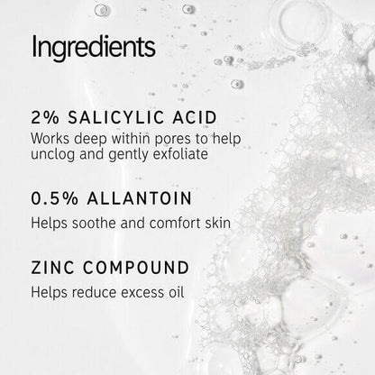 Ingredients list for The INKEY List Salicylic Acid Cleanser: 2% salicylic acid, 0.5% allantoin, zinc compound.