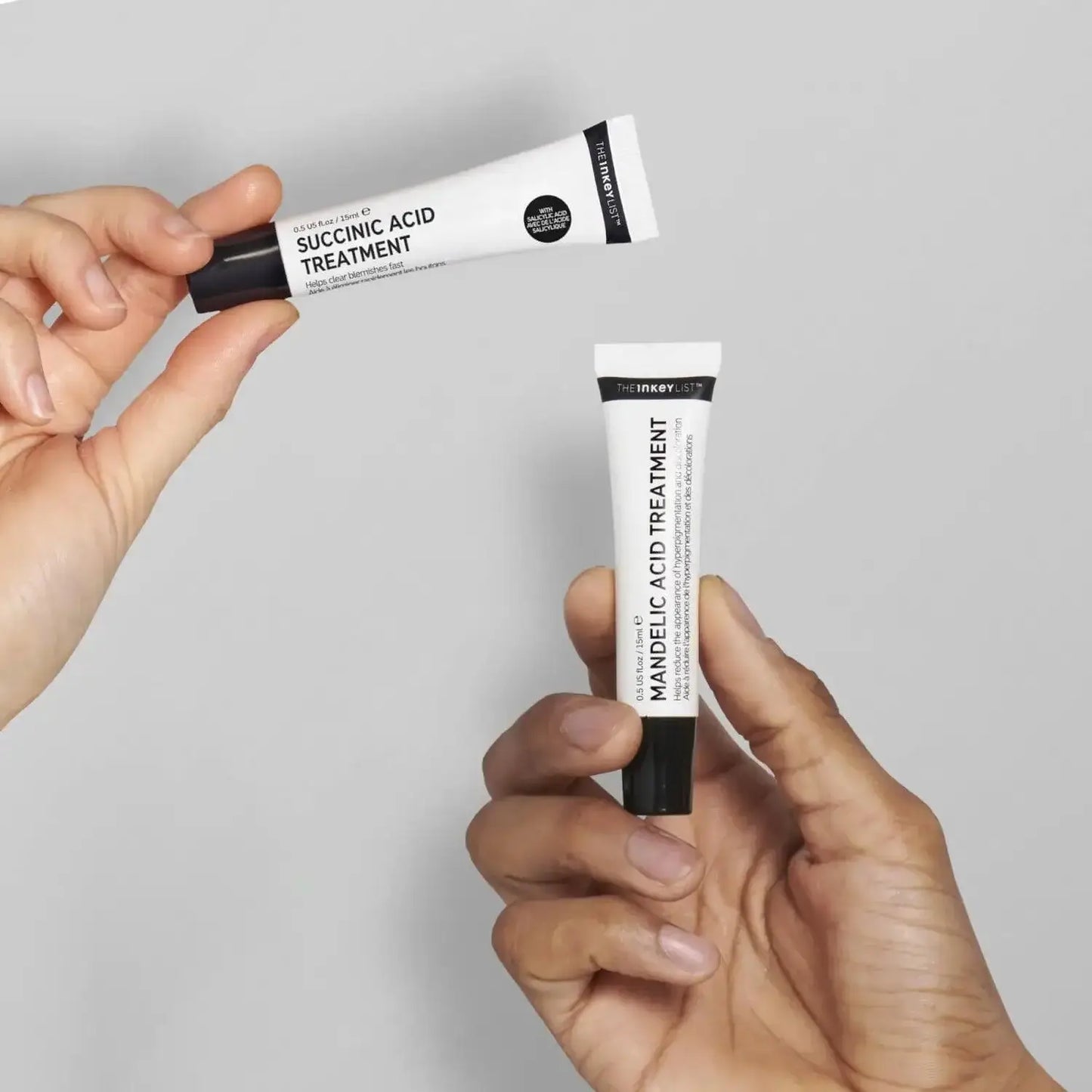 The Inkey List Targeted Blemish Duo, featuring Succinic Acid and Mandelic Acid treatments for clearer skin.