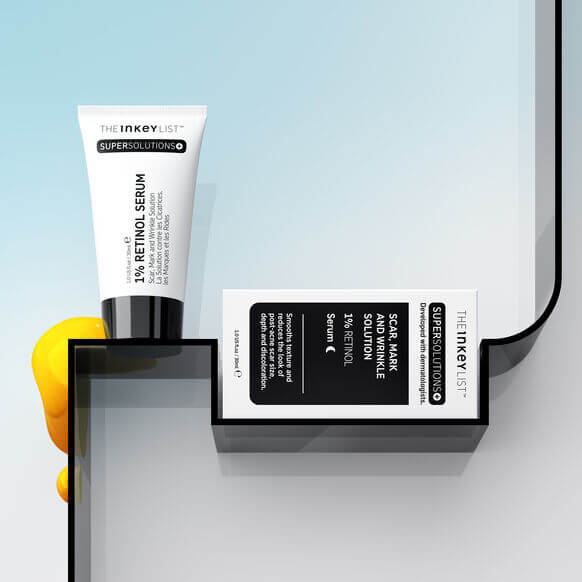 The INKEY List SuperSolutions 1% Retinol Serum tube and box, designed for youthful skin rejuvenation.