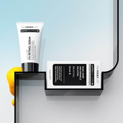 The INKEY List SuperSolutions 1% Retinol Serum tube and box, designed for youthful skin rejuvenation.