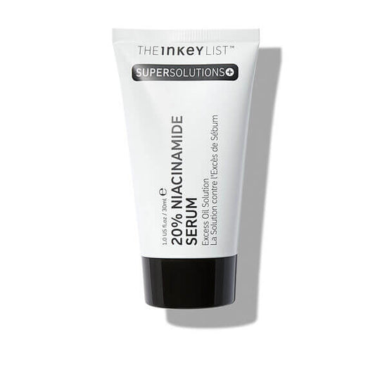 The INKEY List Super Solutions 20% Niacinamide Serum packaging, designed for oily skin, 30ml tube.