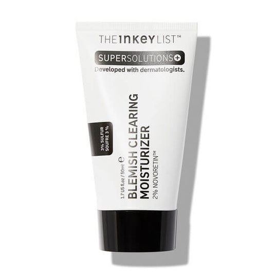 The INKEY List SuperSolutions 2% Novoretin Blemish Clearing Moisturiser tube, 50ml packaging design.