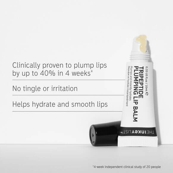 The INKEY List Tripeptide Plumping Lip Balm 10ml with benefits: plumps, hydrates, and smooths lips.
