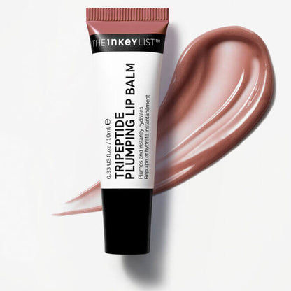 The INKEY List Tripeptide Plumping Lip Balm 10ml with a swatch of rich, hydrating lip color.