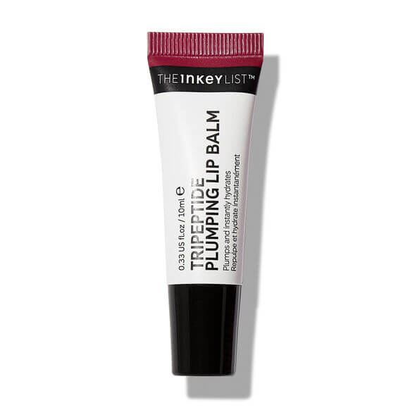 The INKEY List Tripeptide Plumping Lip Balm 10ml in a sleek tube, promoting hydration and lip volume boost.