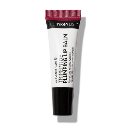 The INKEY List Tripeptide Plumping Lip Balm 10ml in a sleek tube, promoting hydration and lip volume boost.
