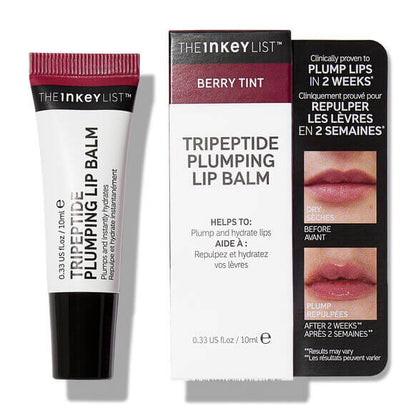 The INKEY List Tripeptide Plumping Lip Balm in Berry Tint, 10ml tube with plumping benefits for fuller lips.