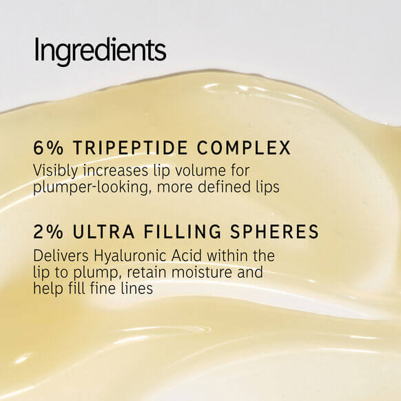 Ingredients of The INKEY List Tripeptide Plumping Lip Balm: 6% Tripeptide Complex and 2% Ultra Filling Spheres for hydration.