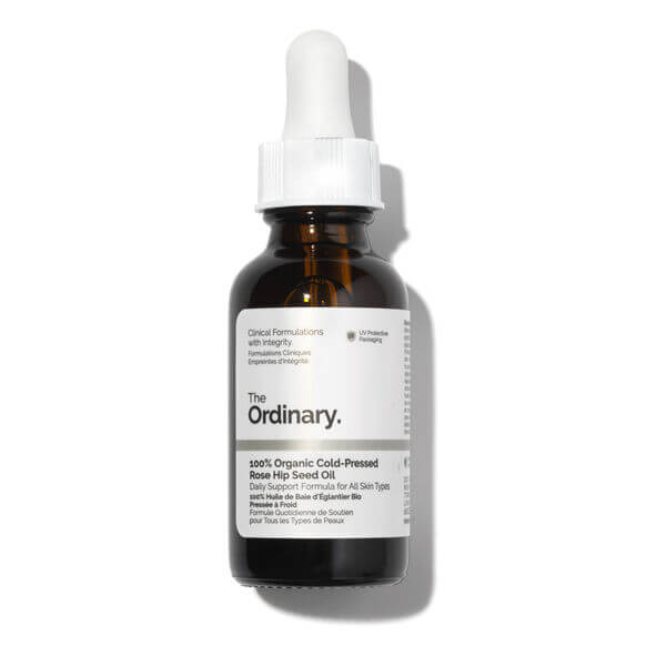 The Ordinary 100% Organic Cold-Pressed Rose Hip Seed Oil 30ml for revitalizing skincare and age-defying benefits.
