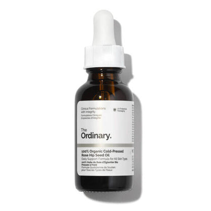 The Ordinary 100% Organic Cold-Pressed Rose Hip Seed Oil 30ml for revitalizing skincare and age-defying benefits.