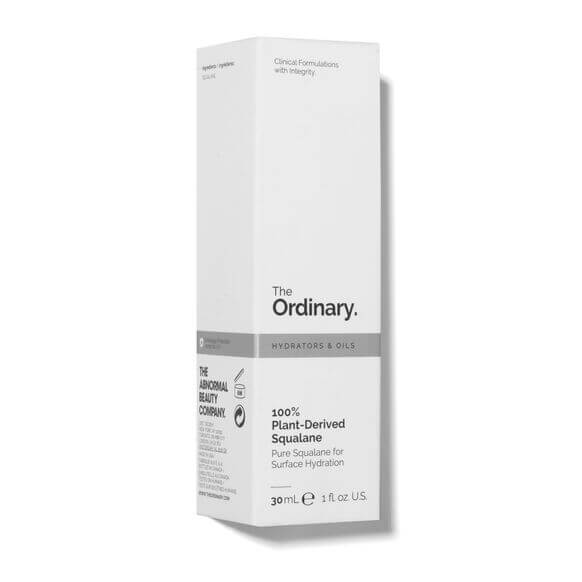 The Ordinary 100% Plant-Derived Squalane 30ml packaging for hydrating plant-based skincare solutions.