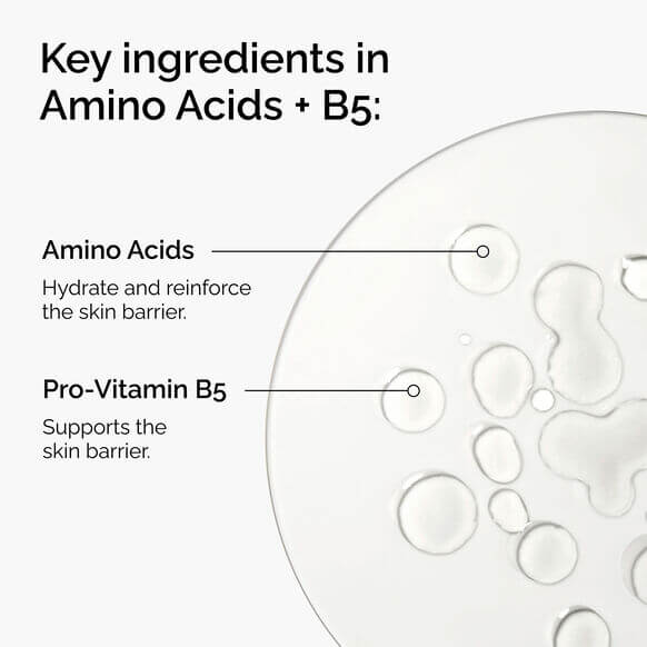 Diagram of amino acids and Pro-Vitamin B5 with text explaining their functions.