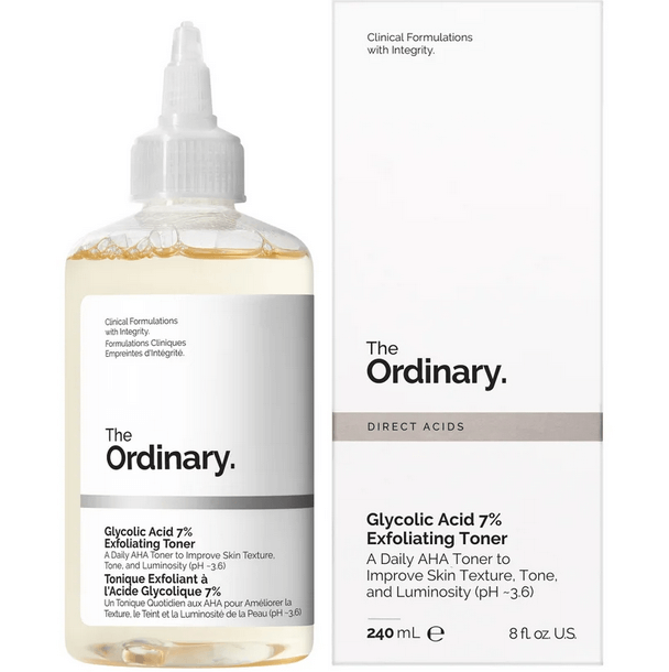 The Ordinary Glycolic Acid 7% Toning Solution, exfoliating toner for radiant and refined skin.