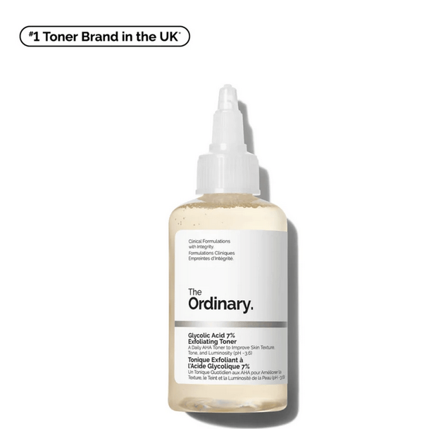 The Ordinary Glycolic Acid 7% Toning Solution bottle, a top UK exfoliating toner for radiant skin.