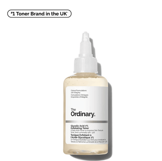 The Ordinary Glycolic Acid 7% Toning Solution bottle, a top UK exfoliating toner for radiant skin.