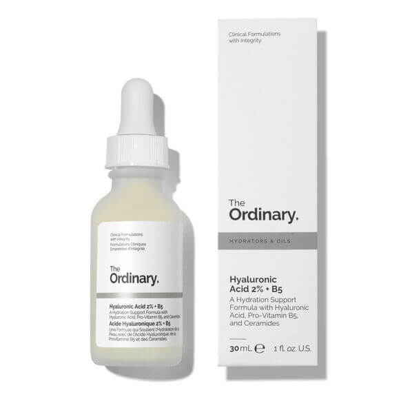 The Ordinary Hyaluronic Acid 2% + B5 bottle and packaging for deep skin hydration and revitalization.
