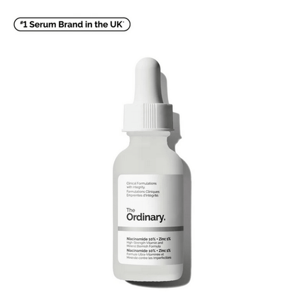 The Ordinary Niacinamide 10% + Zinc 1% serum for clearer, radiant skin and reduced blemishes.