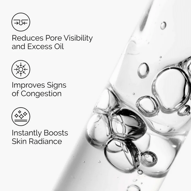 Image detailing benefits of The Ordinary Niacinamide 10% + Zinc 1%: reduces pores, improves congestion, boosts skin radiance.
