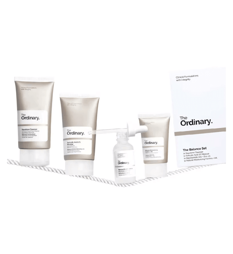 The Ordinary The Balance Set, featuring Squalane Cleanser and essential skincare products for balanced complexion.