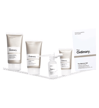 The Ordinary The Balance Set, featuring Squalane Cleanser and essential skincare products for balanced complexion.